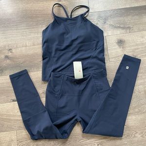 Sweaty Betty Super soft navy blue 7/8 leggings & tank top - small